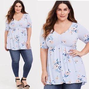 Torrid Studio Knit V-Neck Ruched Front Babydoll Tee Womens Large